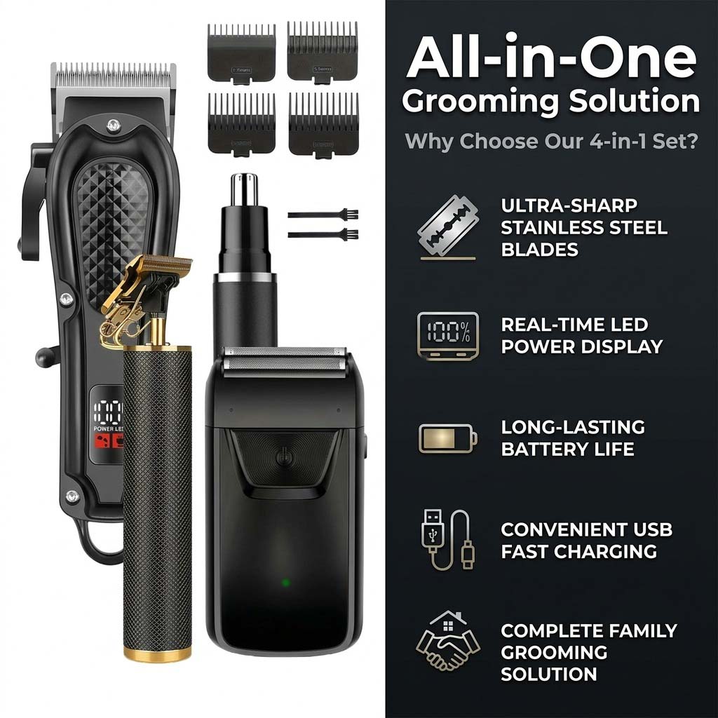 4 in 1 남성용 헤어 클리퍼 세트, 무선 전기 트리 - Beard Trimmer Cordless 리뷰 및 가격